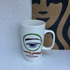 Starbucks Coffee Mug Monocle French Eye Moustache lips 16 oz Dot Collection 2014